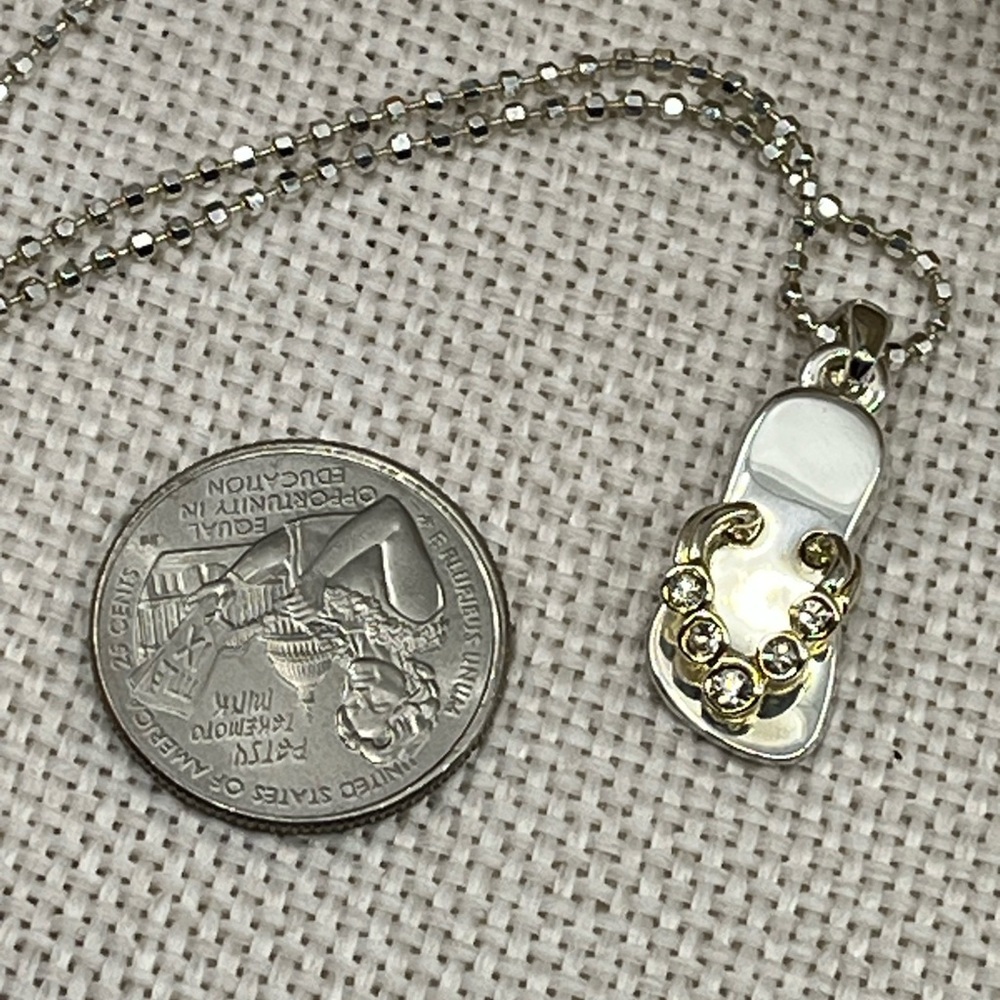 Vintage Sterling Silver Flip-Flop CZ Necklace | Italy 925 | 16” Chain - Picture 14 of 17